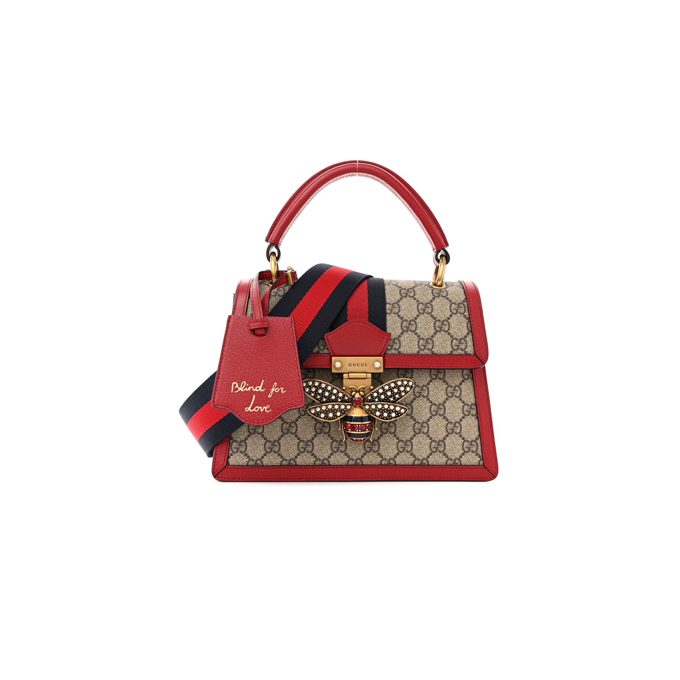 GUCCI GG SUPREME MONOGRAM SMALL QUEEN MARGARET TOP HANDLE BAG RED (25*18*10cm) 